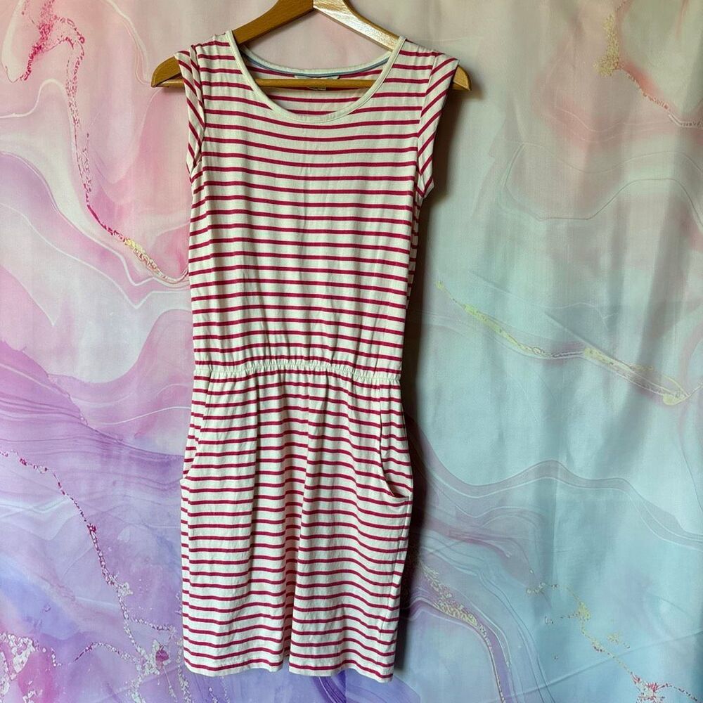 Boden 4P Pink White Striped Dress Preppy Boardwalk Girly Artsy Beach Resortwear